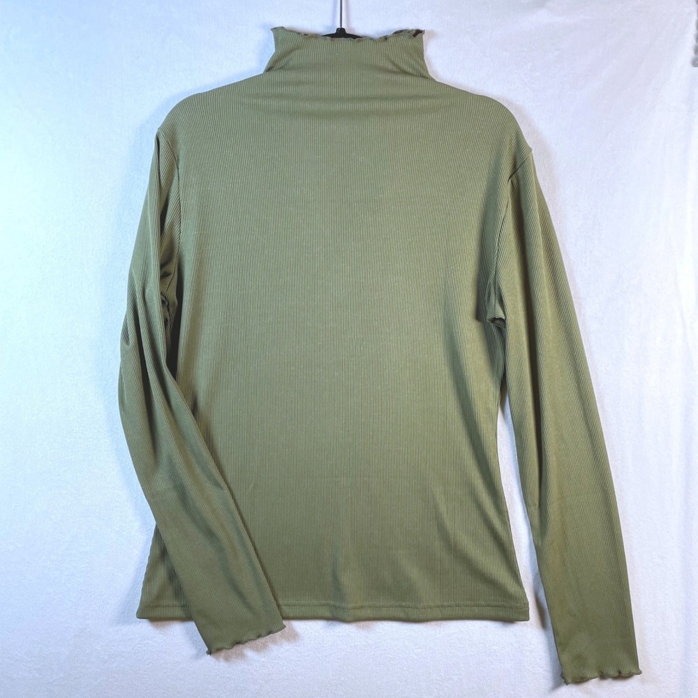 Y2K fairy grunge lettuce ruffle edge soft stretchy ribbed mock neck top‎ L 90s